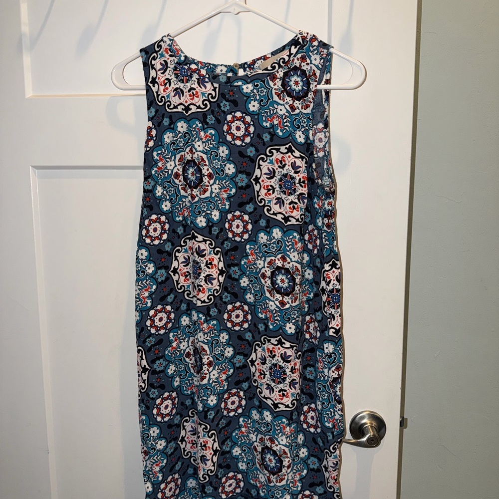 LOFT Navy and Teal Medallion Midi Dress
